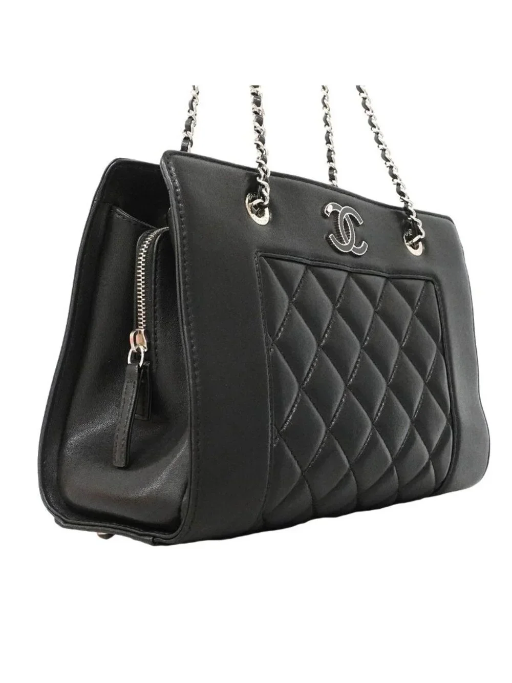 Chanel Shoulder Bag Mademoiselle Lambskin Black Silver